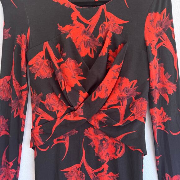 Roberto Cavalli Red Floral Bodycon Dress Black Long Sleeve Made in Italy 42 - Picture 6 of 9